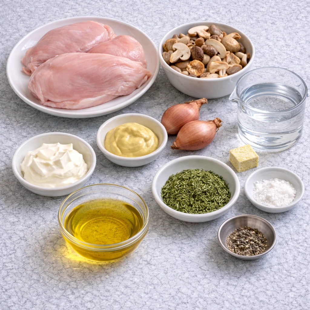 poulet à la moutarde et aux champignons