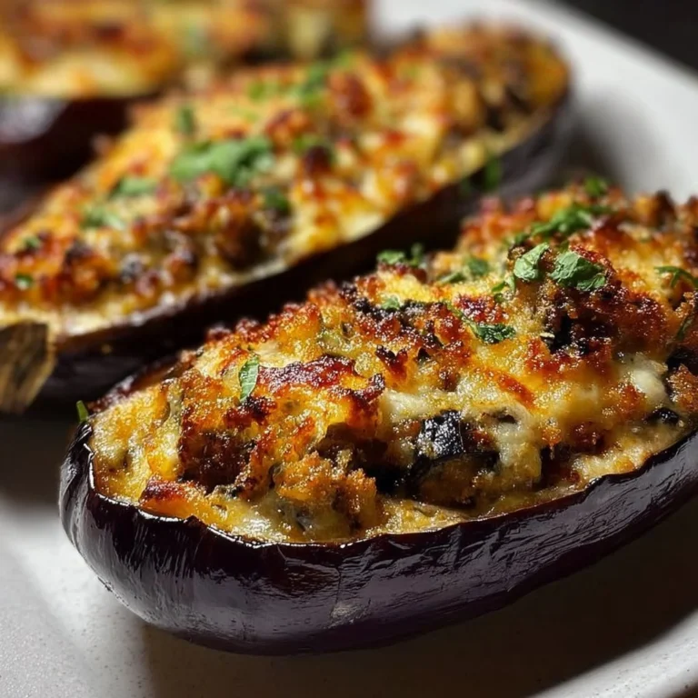Aubergines farcies au four garnies de légumes et d'épices.