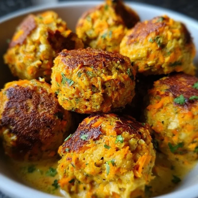 Boulettes végétariennes aux carottes et pois chiches servies dans un plat coloré.