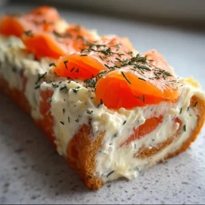 Bûche salée au saumon et fromage frais, une recette festive et savoureuse.