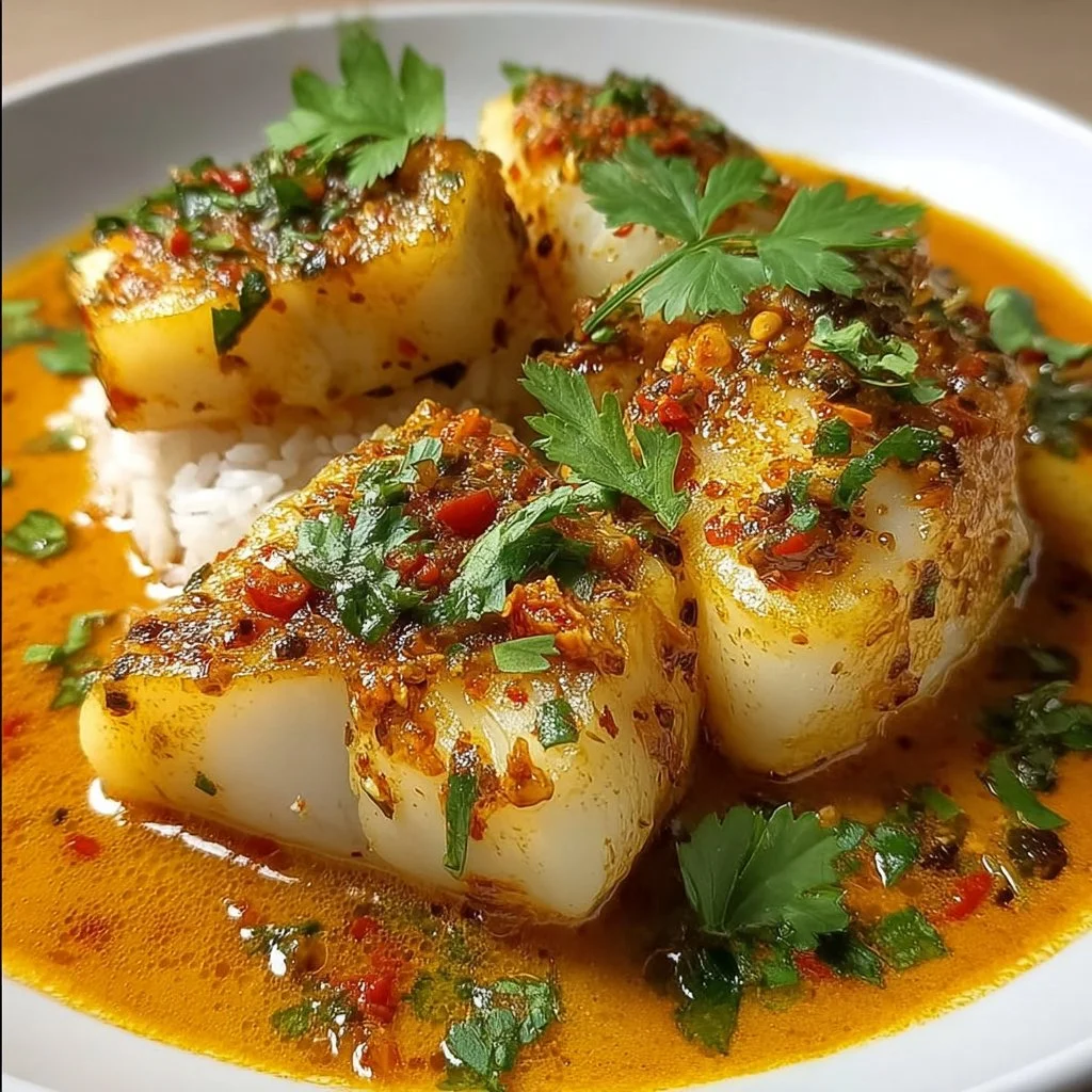 Cabillaud aux épices exotiques prêt à servir dans une assiette