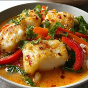 Cabillaud épicé aux légumes frais, un plat savoureux et coloré.