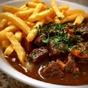 Plat de Carbonade Flamande aux Frites, un mets traditionnel belge