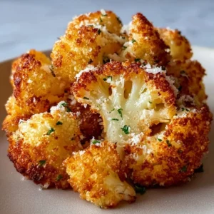 Chou-fleur rôti croustillant au parmesan servi dans une assiette.