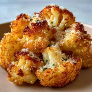 Chou-fleur rôti croustillant au parmesan servi dans un plat sur la table.