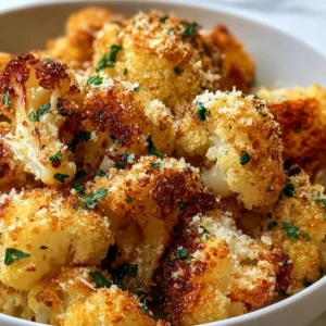 Chou-fleur rôti croustillant au parmesan sur un plat coloré.