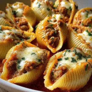 Conchiglioni farcis savoureux et appétissant, garnis de fromage et d'herbes.
