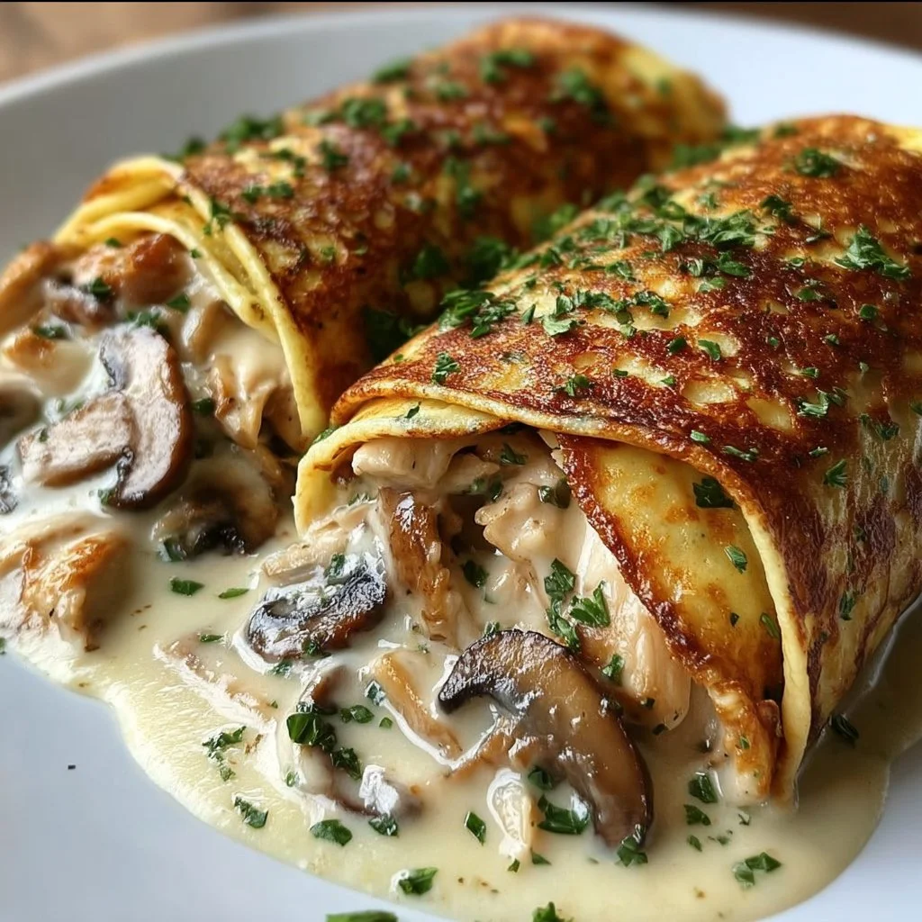 Crêpes Roulées Poulet, Champignons, Béchamel : Un Dîner Réconfortant