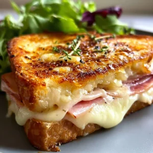 Croque Monsieur à l’Italienne, un sandwich savoureux avec fromage et jambon.