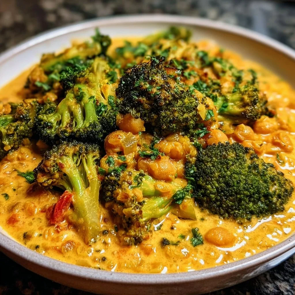 Curry crémeux de lentilles corail et brocoli, un plat végétal épicé et savoureux