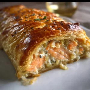 Feuilleté de saumon et poireaux croustillant et savoureux