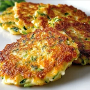Galettes de courgettes et fromage dorées, prêtes à être servies.