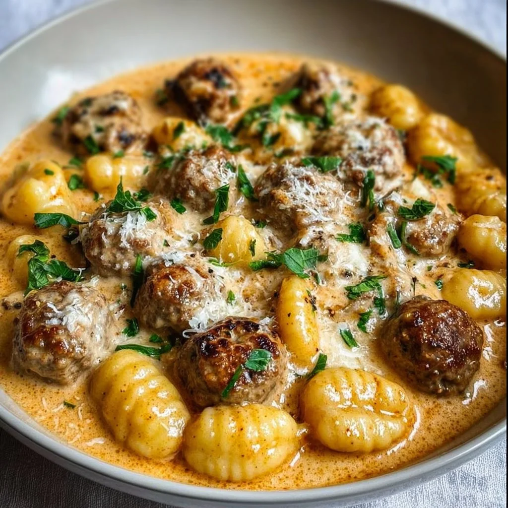 Gnocchis à la crème avec boulettes de viande