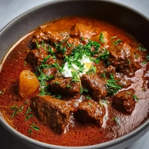 Plat de goulash hongrois avec viandes et légumes