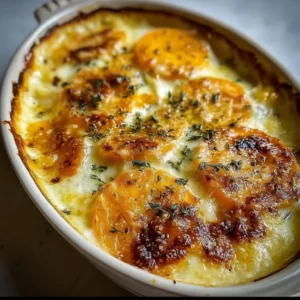Gratin dauphinois de butternut crémeux sur une assiette, prêt à déguster.