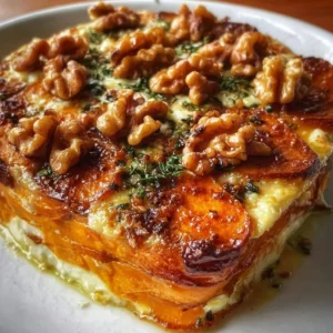 Gratin de patate douce au chèvre et noix, plat savoureux et coloré