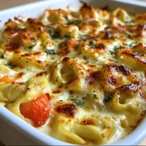 Gratin de Tortellinis aux Légumes, un plat savoureux et réconfortant.