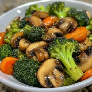 Sauté de brocoli, carotte et champignons fraîchement préparé