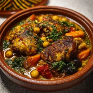Plat marocain au poulet épicé avec accompagnements traditionnels