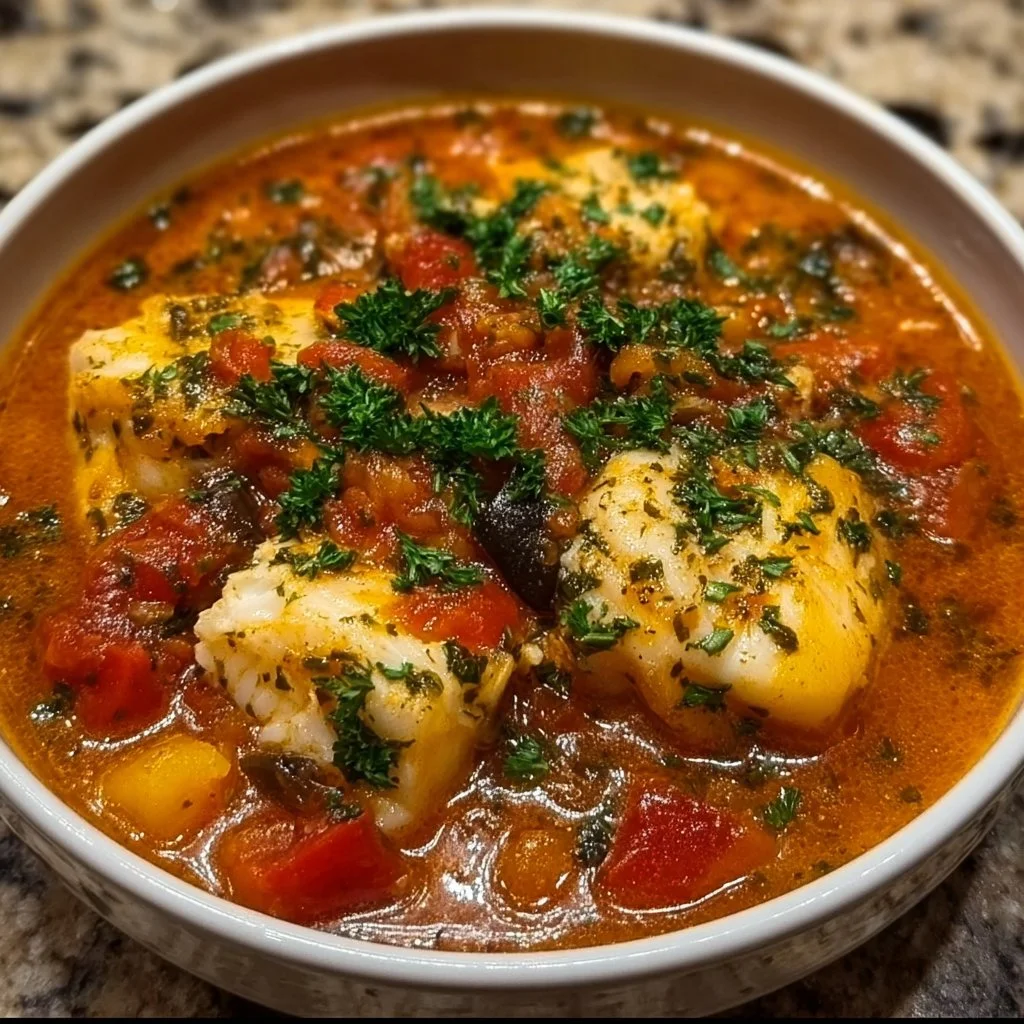 Ragoût de poisson aux accents siciliens, plat savoureux et coloré