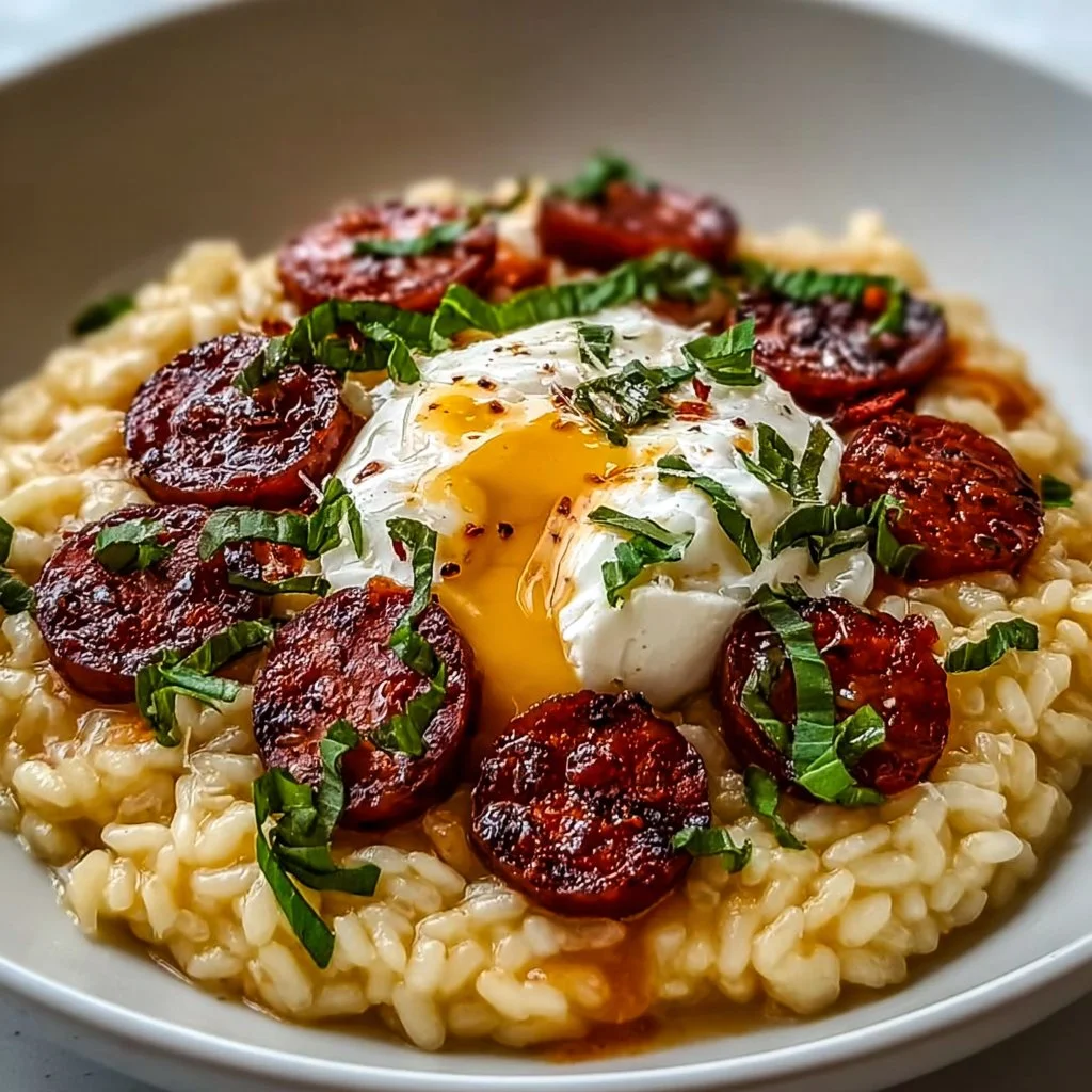 Risotto Crémeux au Chorizo Grillé et à la Burrata Incontournable
