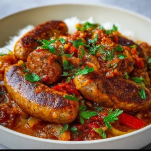 Assiette de Rougail Saucisse Réunionnais avec riz et épices
