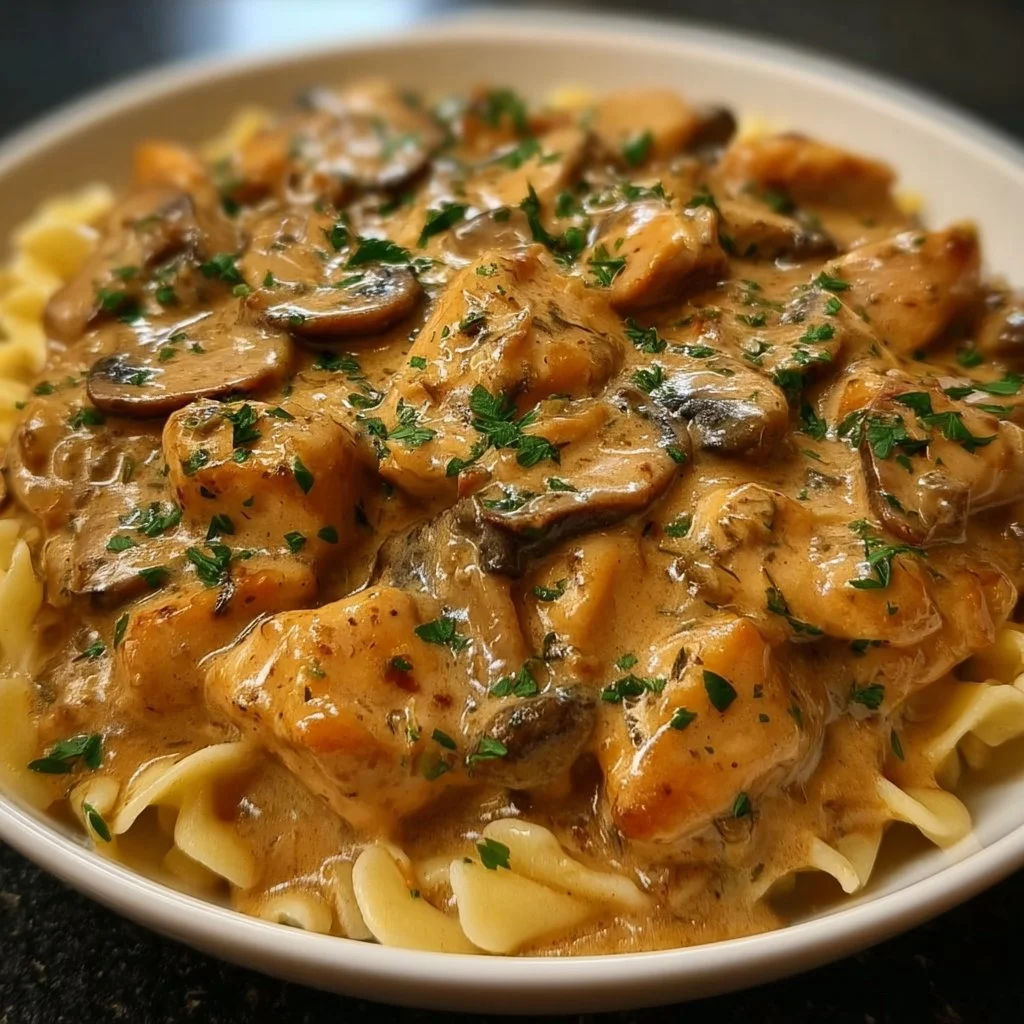 Stroganoff de poulet aux champignons