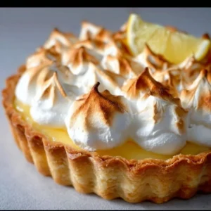 Tarte au Citron Meringuée faite maison, garnie de meringue légère et dorée.
