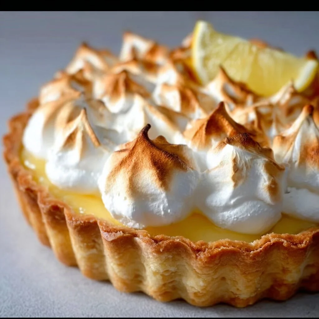 Tarte au Citron Meringuée faite maison, garnie de meringue légère et dorée.