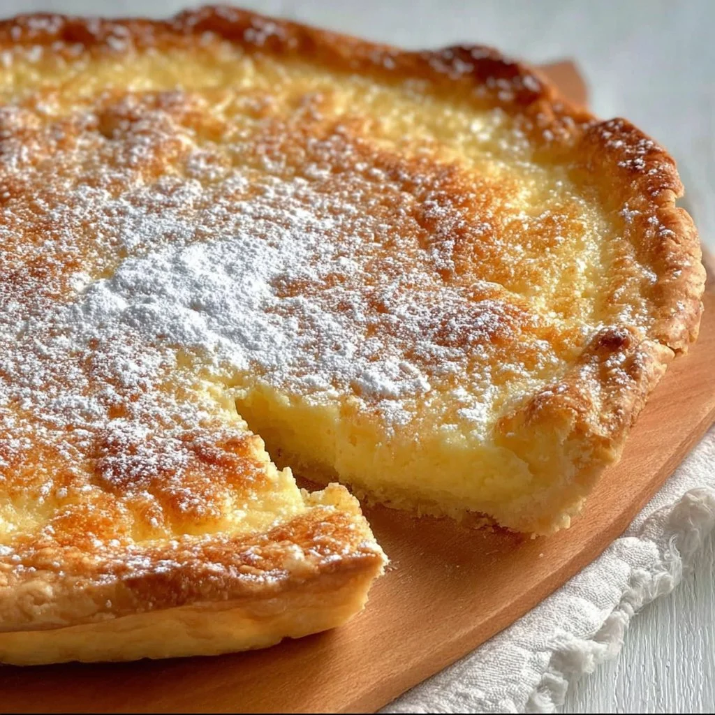 Tarte au Sucre Moelleuse présentée sur une table en bois