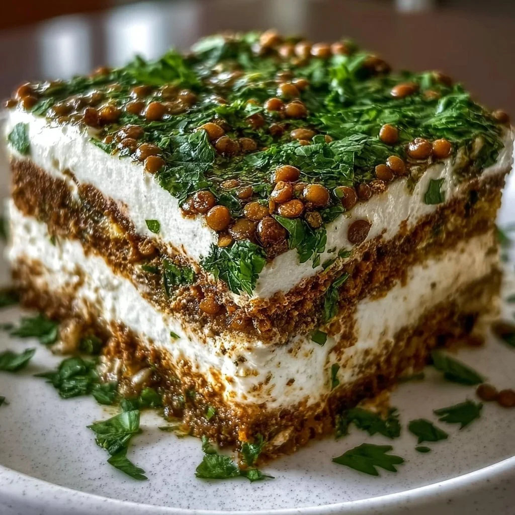 Tiramisu de lentilles, feta et coriandre