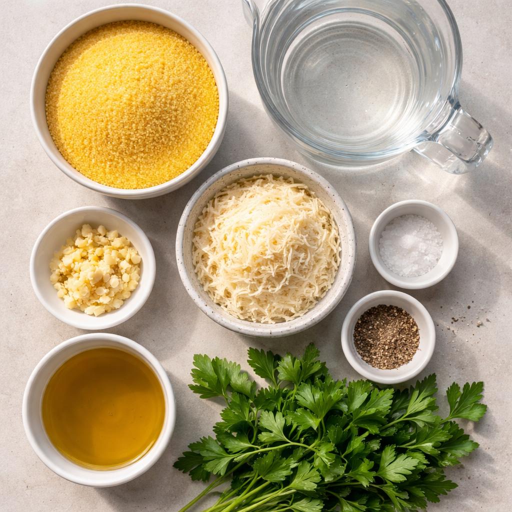 Polenta crémeuse à l’ail et parmesan ingredients photo