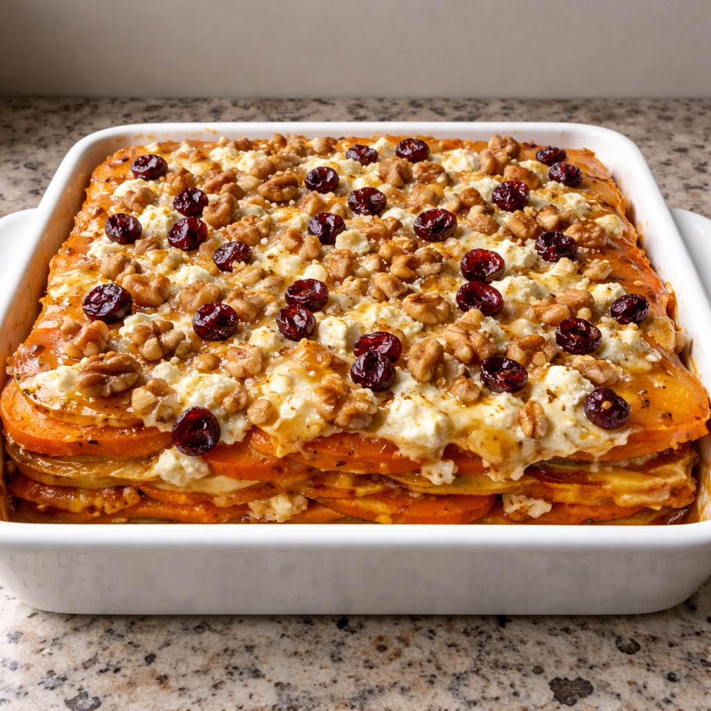Vegetable lasagne with sweet potatoes, butternut squash, and carrots featured photo