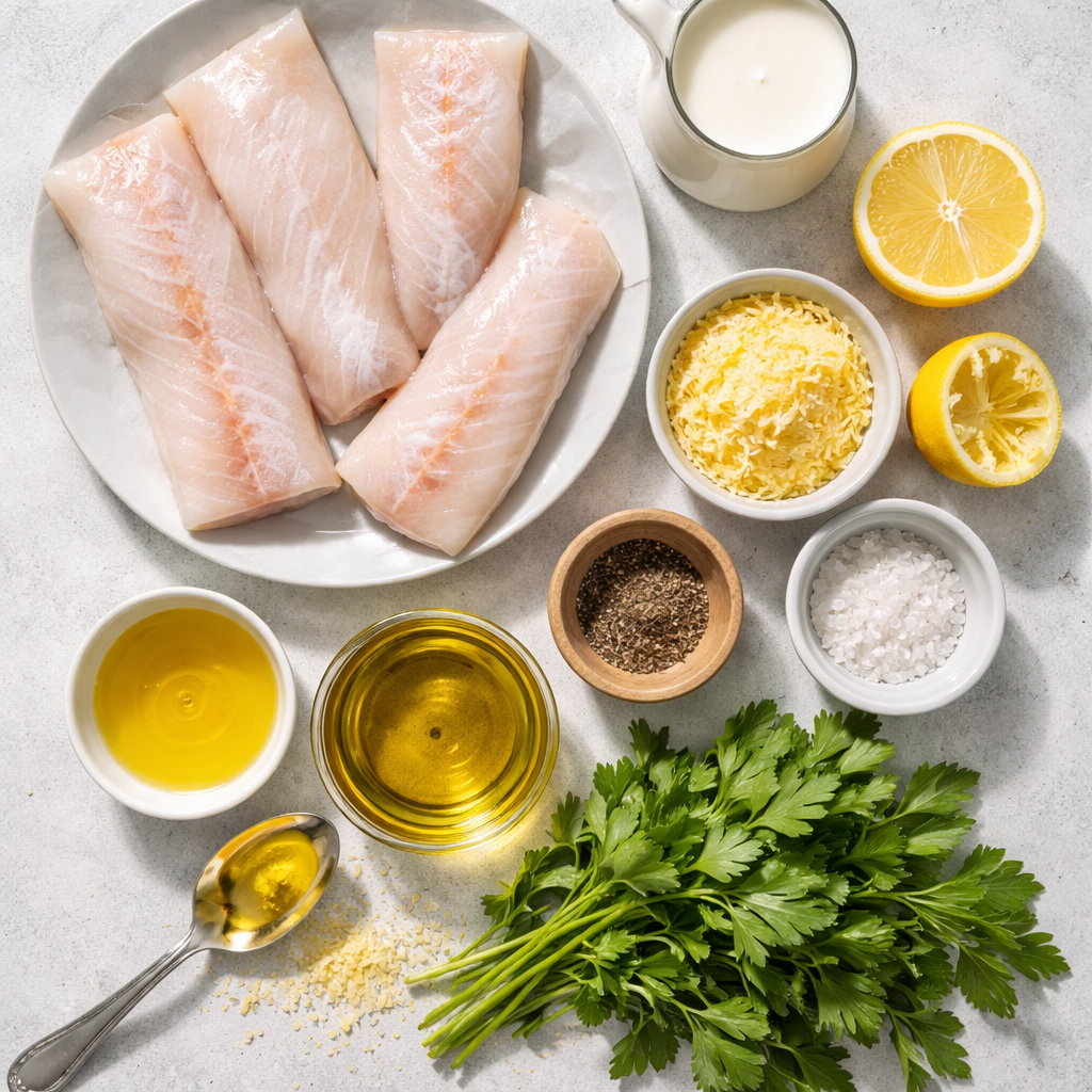 Dos de Cabillaud à la Crème de Parmesan au Citron ingredients photo