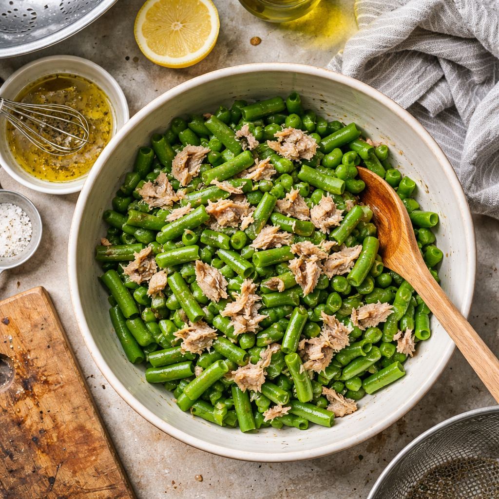 Salade De Haricots Verts Au Thon preparation photo
