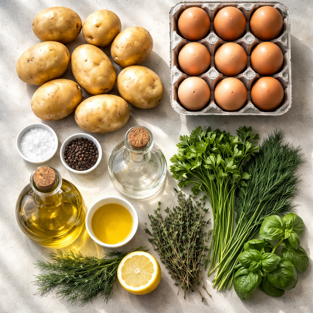 Salade de pommes de terre aux œufs ingredients photo