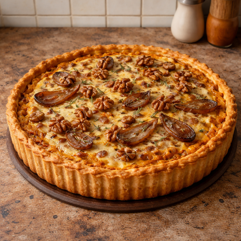 La tarte potimarron, échalotes, comté et noix featured photo