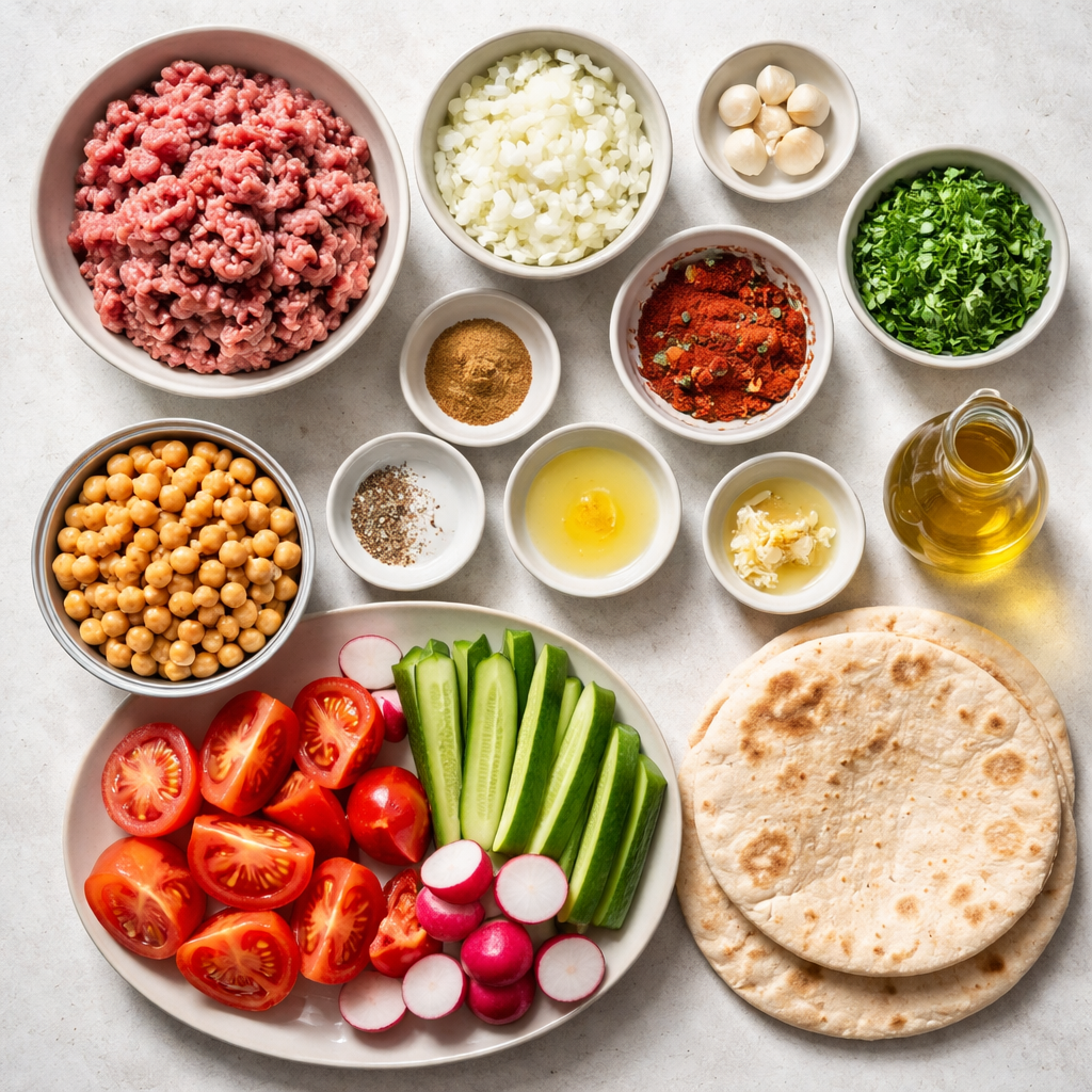 Assiette de Kefta et Houmous ingredients photo