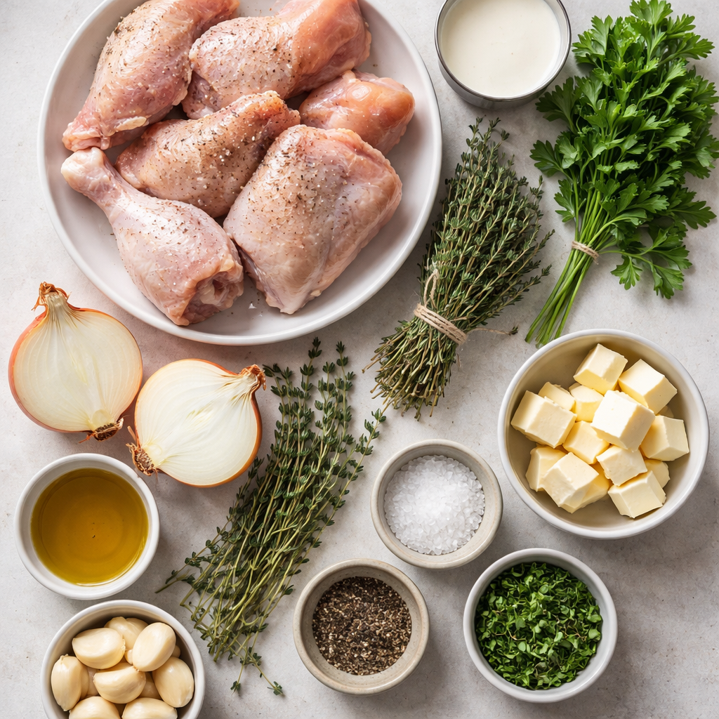 Poulet à la crème et aux herbes ingredients photo