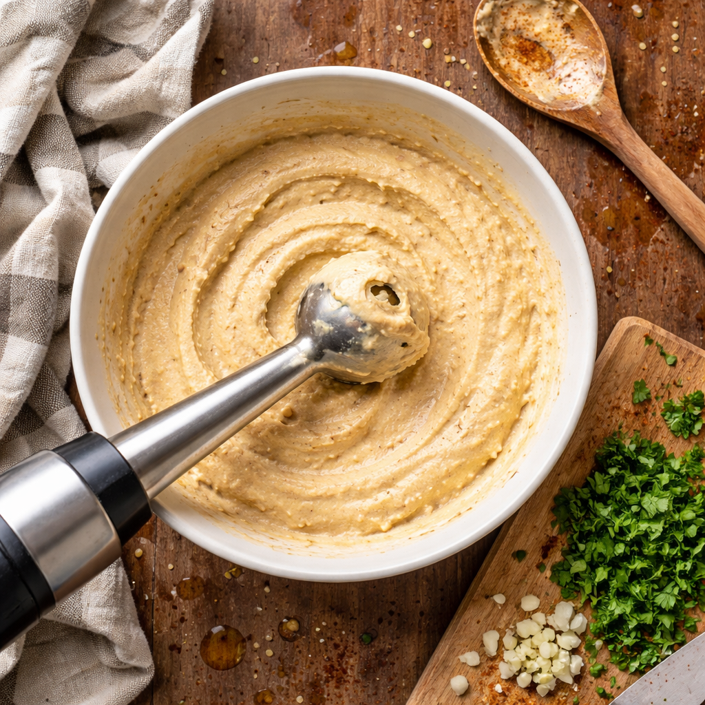 Assiette de Kefta et Houmous preparation photo
