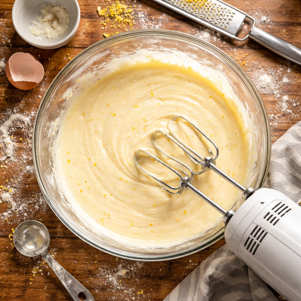 Cake au mascarpone, framboises et citron. preparation photo
