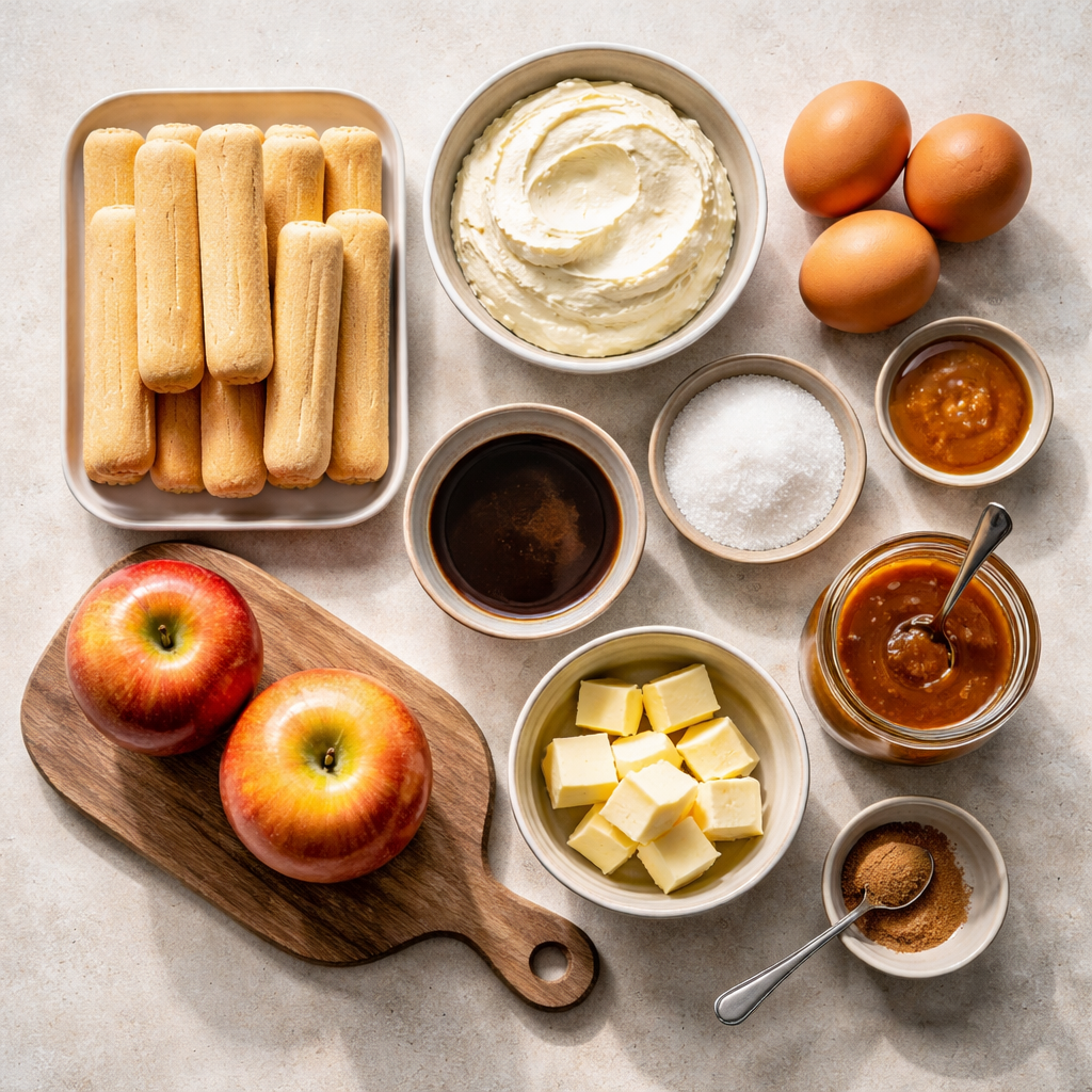 Tiramisu aux pommes et caramel beurre salé ingredients photo