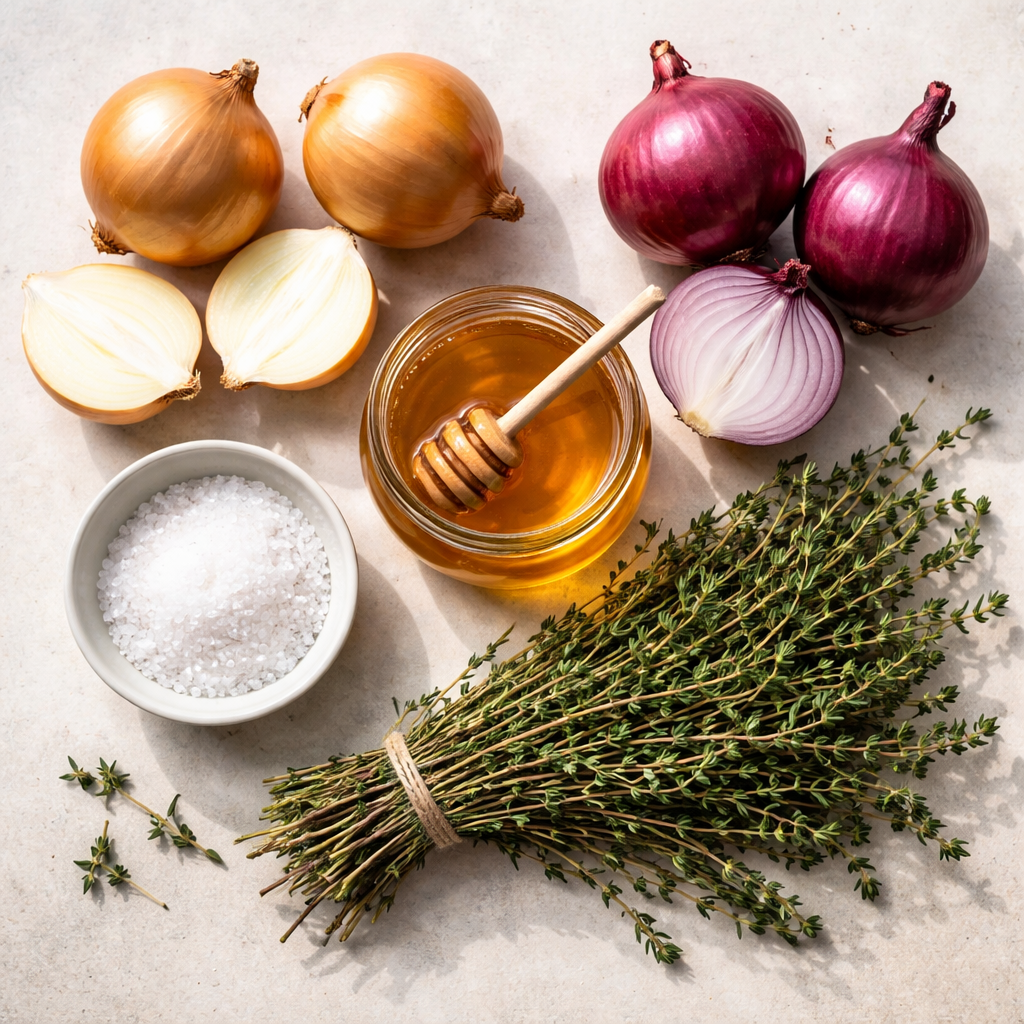 Oignons Rôtis au Miel et au Thym ingredients photo