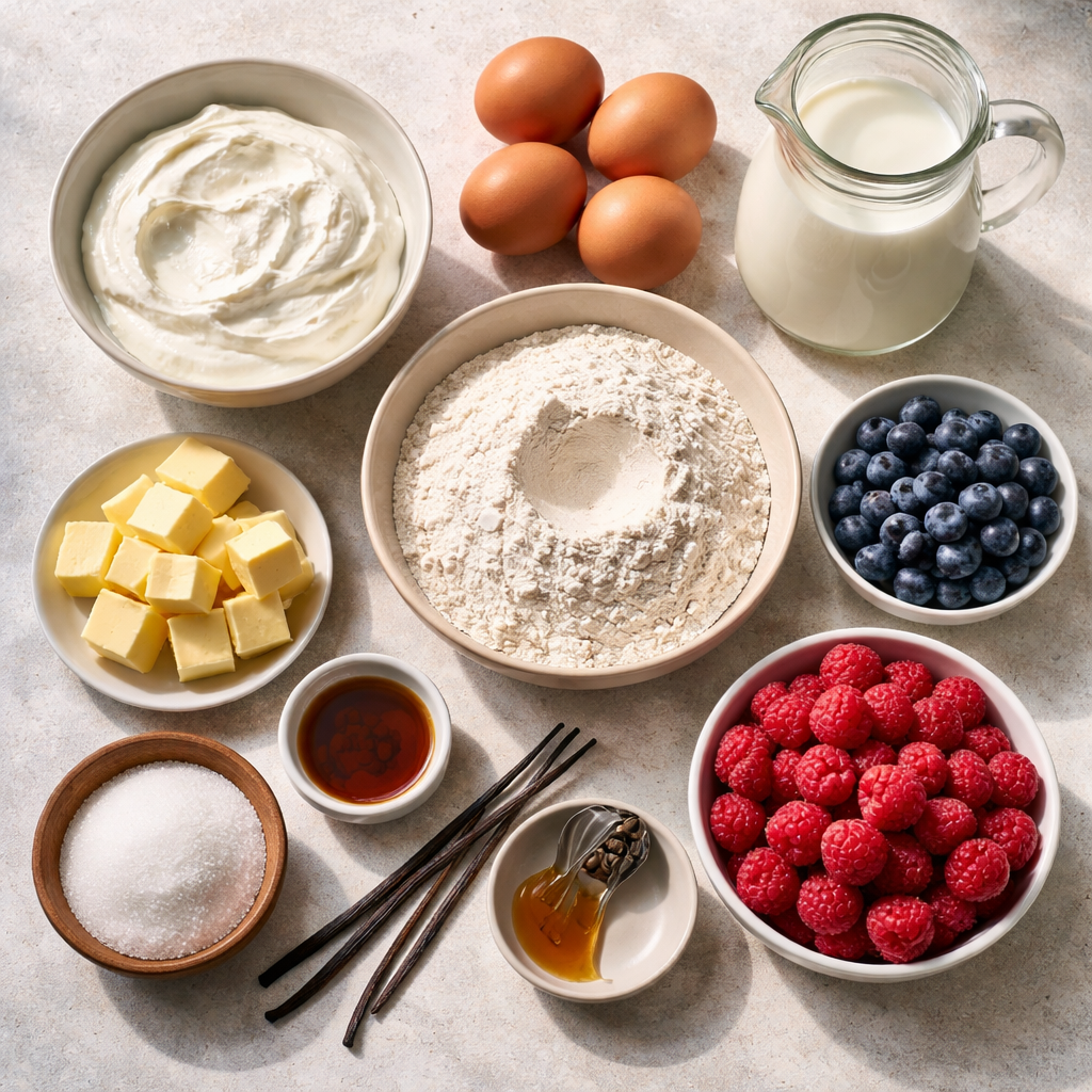 Pancakes au fromage blanc riche en protéines ingredients photo