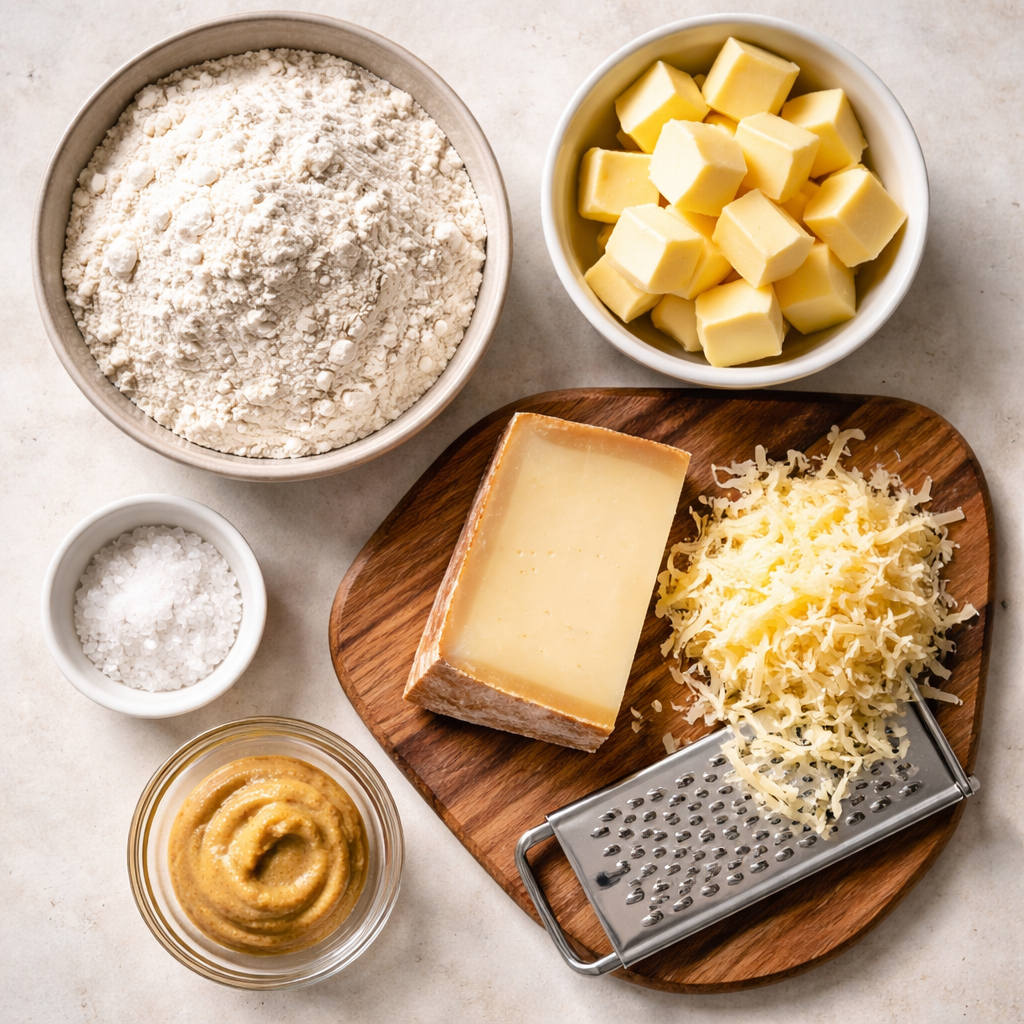 Biscuits à la moutarde et au Comté ingredients photo