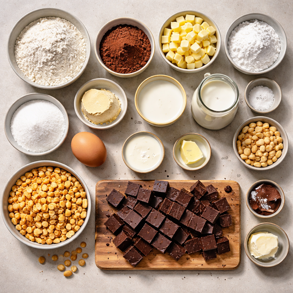 Tarte chocolat cacahuètes et caramel ingredients photo