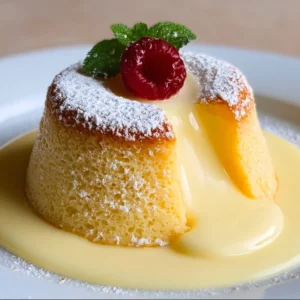 Fondant au Citron et Mascarpone sur une assiette, prêt à être dégusté