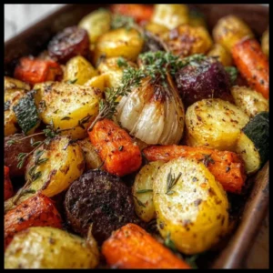 Assortiment de légumes rôtis colorés sur un plat