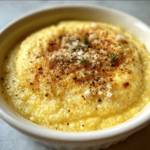 Polenta crémeuse à l’ail et parmesan servie dans un bol