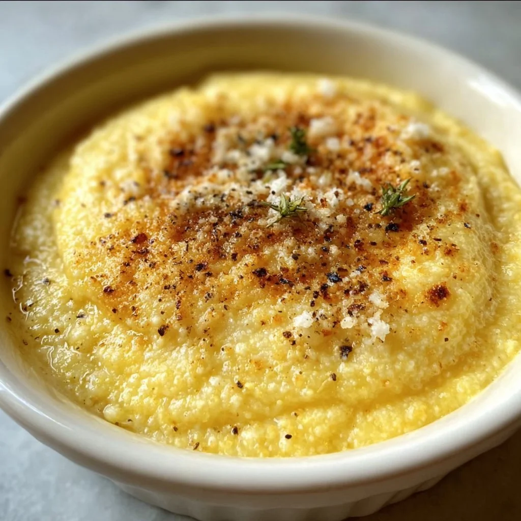 Polenta crémeuse à l’ail et parmesan servie dans un bol